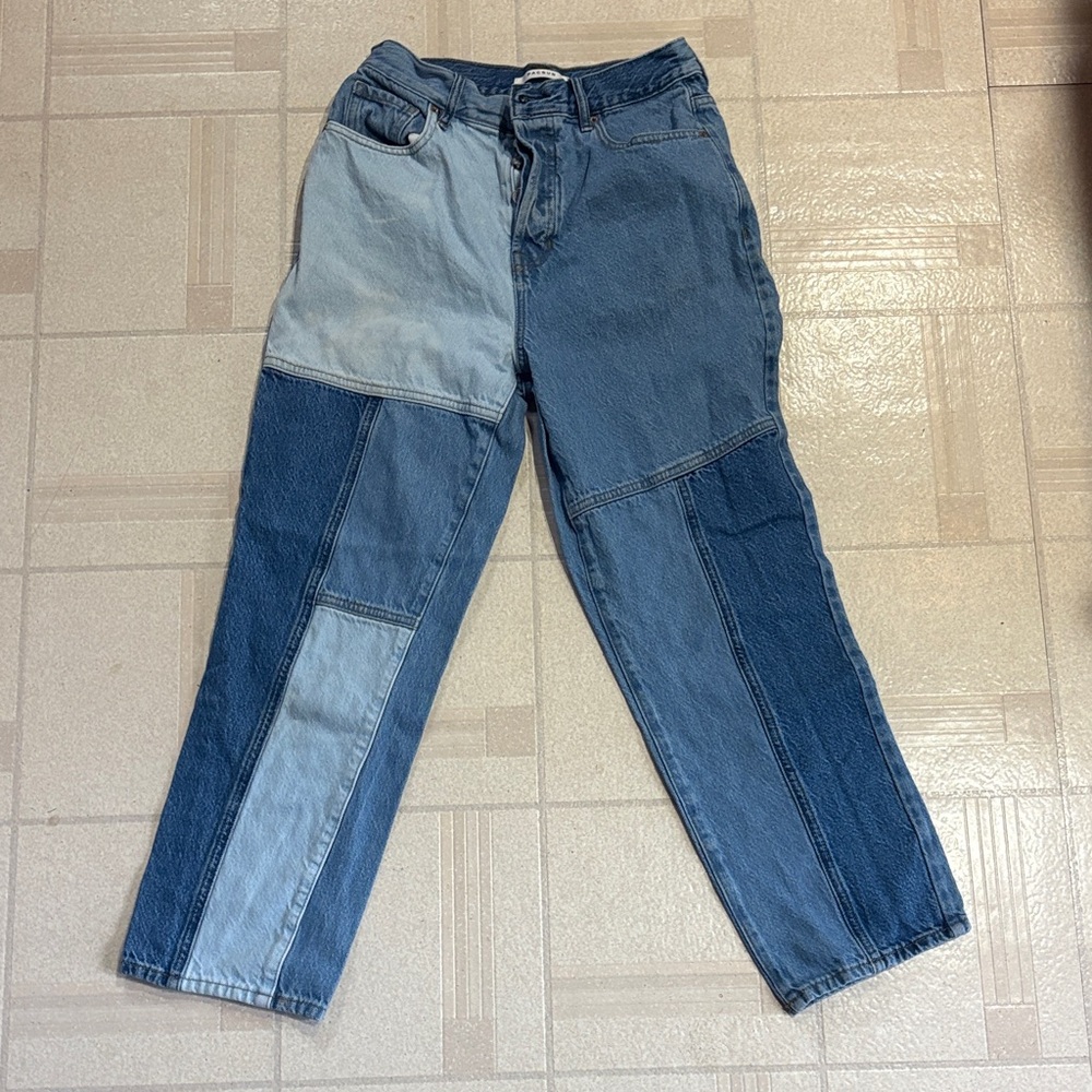 PacSun Women's Boyfriend Jeans - Blue Patchwork